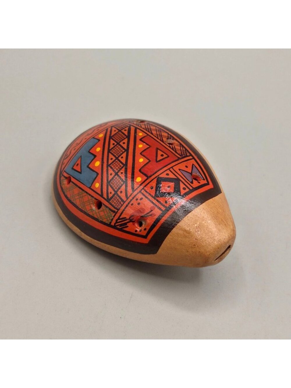 Peruvian Folk Art Clay Ocarina Handpainted Wind Instrument Fully Functional